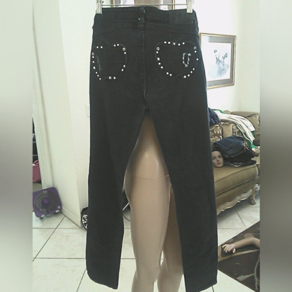 VINTAGE Apple Bottoms Black Skinny Jeans W/ Studded Hearts DISTRESSED🔥 SZ 9/10